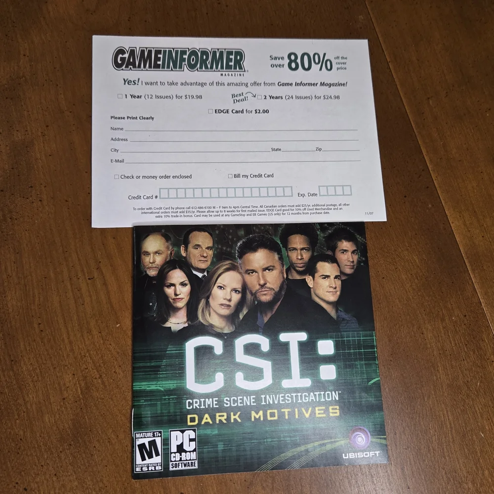 CSI Dark Motives PC Game Complete 3 Disc Set w Case Manual